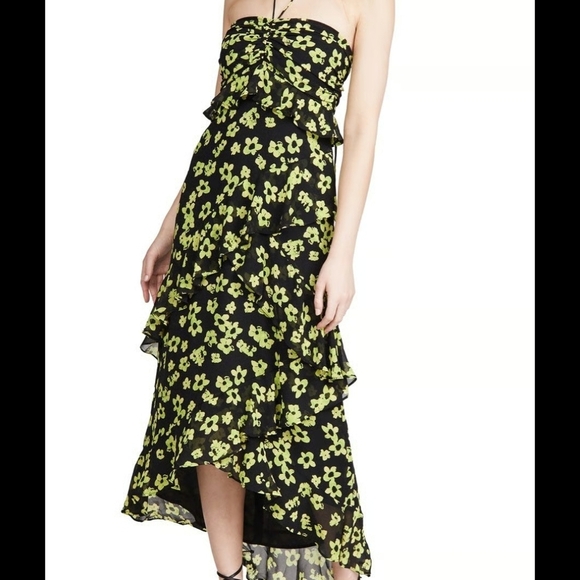 WAYF Strapless Dress with Green Floral Pattern - Picture 1 of 16